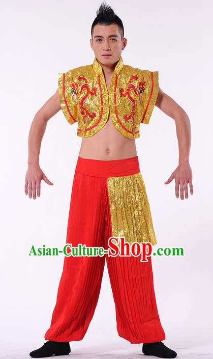 Traditional Chinese Classical Dance Yangge Fan Dance Costume, Folk Dance Drum Dance Uniform Yangko Clothing for Men