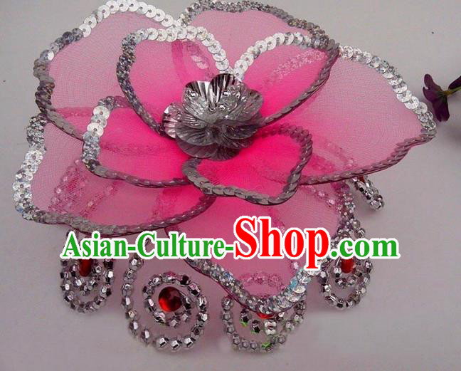 Traditional Chinese Folk Dance Headwear Yangko Hair Accessories, Chinese Classical Dance Pink Flower Headpiece Hair Pin for Women