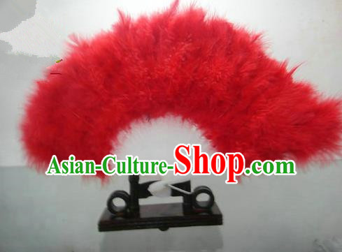 Traditional Chinese Folk Dance Fan, Chinese Classical Dance Red Feather Fans for Women