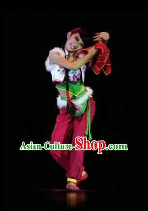 Traditional Chinese Classical Dance Yangge Fan Dancing Costume, Northeast Song-and-dance Duet Uniform Yangko Costume Complete Set for Women