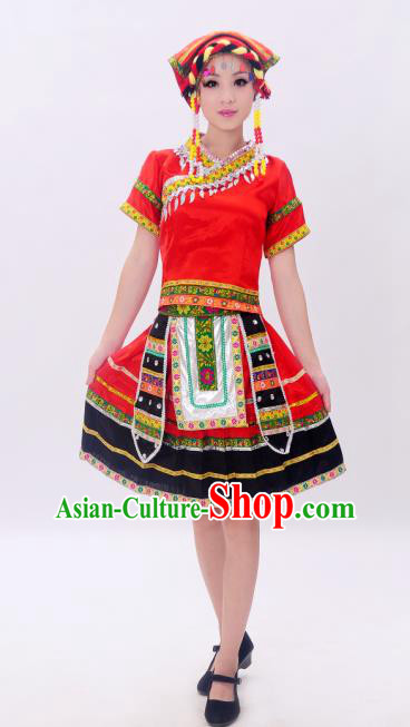 Traditional Chinese Yao Nationality Dancing Costume, Tujia Zu Female Folk Dance Ethnic Pleated Skirt, Chinese Yao Minority Nationality Costume for Women