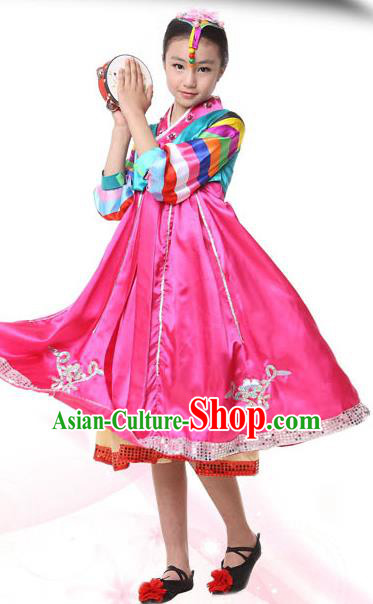 Traditional Korean Hanbok, China Korean Nationality Dance Pink Dress for Kids