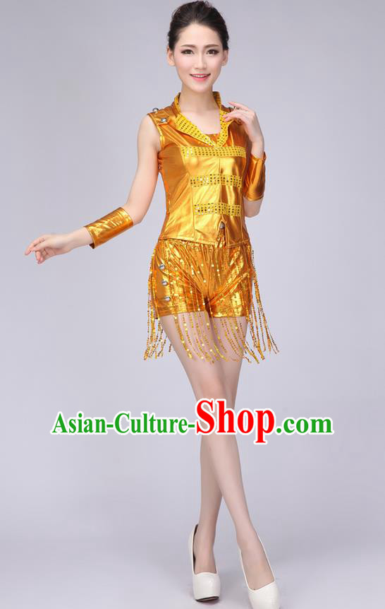 Top Grade Professional Modern Dance Costume, Jazz Dance Uniforms Golden Paillette Clothing for Women