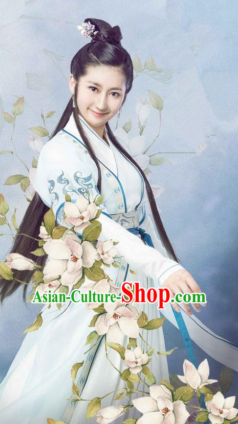 Chinese Teleplay Flower Shabana Flyings Sky Young Lady Embroidered Dress, Traditional Chinese Ancient Song Dynasty Imperial Princess Costume and Headpiece Complete Set for Women
