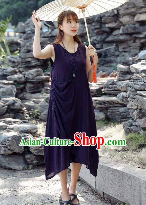 Traditional Ancient Chinese National Costume, Elegant Hanfu Qipao Linen Purple Dress, China Tang Suit Cheongsam Upper Outer Garment Elegant Dress Clothing for Women