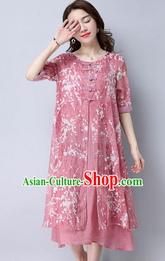 Traditional Ancient Chinese National Costume, Elegant Hanfu Mandarin Qipao Linen Double-deck Red Dress, China Tang Suit Chirpaur Republic of China Cheongsam Upper Outer Garment Elegant Dress Clothing for Women