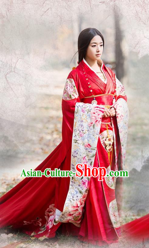 Traditional Ancient Chinese Elegant Wedding Costume, Chinese Northern Dynasty Imperial Consort Costume Bride Dress, Cosplay Chinese Television Drama Alegend of Pringess Lanling Princess Consort Hanfu Trailing Embroidery Clothing for Women