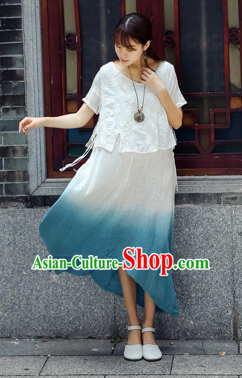 Traditional Chinese Costume, Elegant Hanfu Clothing White Blouse and Dress, China Tang Suit Blouse and Skirt Complete Set for Women
