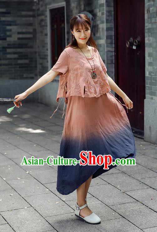 Traditional Chinese Costume, Elegant Hanfu Clothing Pink Blouse and Dress, China Tang Suit Blouse and Skirt Complete Set for Women
