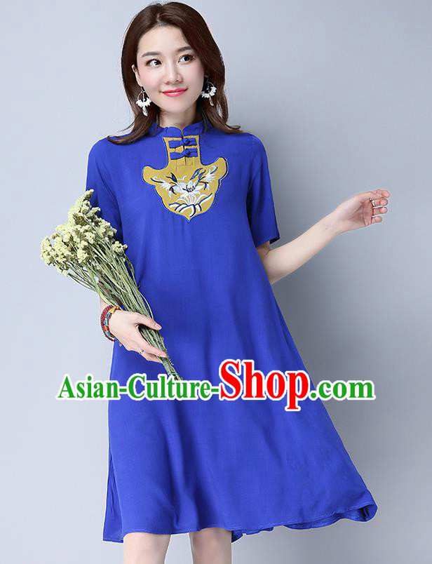 Traditional Ancient Chinese National Costume, Elegant Hanfu Mandarin Qipao Blue Dress, China Tang Suit Chirpaur Republic of China Cheongsam Elegant Dress Clothing for Women