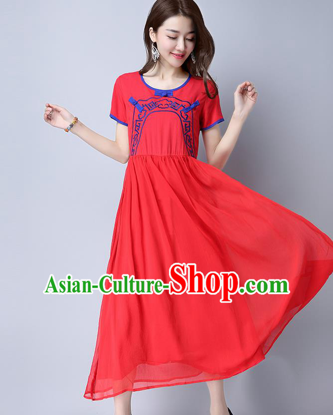 Traditional Ancient Chinese National Costume, Elegant Hanfu Embroidery Red Dress, China Tang Suit Chirpaur Upper Outer Garment Elegant Dress Clothing for Women