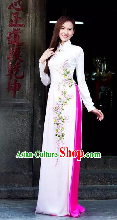 Top Grade Asian Vietnamese Traditional Dress, Vietnam Bride Ao Dai Dress, Princess Wedding Printing White Cheongsam Clothing for Women