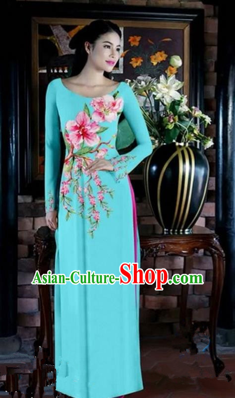 Top Grade Asian Vietnamese Traditional Dress, Vietnam Bride Ao Dai Dress, Princess Wedding Blue Dress Cheongsam Clothing for Women