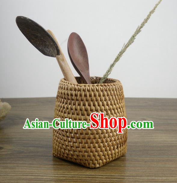 Top Asian Vietnamese Traditional Rattan Plaited Articles Storage Box, Vietnam Handicraft Brush Pot Vase