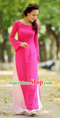 Top Grade Asian Vietnamese Traditional Dress, Vietnam Ao Dai Dress, Vietnam Princess Rose Dress and Pants Cheongsam Clothing for Women