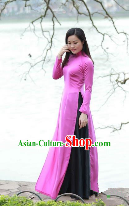 Top Grade Asian Vietnamese Traditional Dress, Vietnam National Ao Dai Dress, Vietnam Princess Rose Dress and Pants Complete Set Cheongsam Clothing for Women