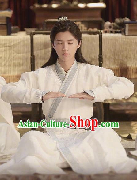 Asian Chinese Ancient Tang Dynasty Dandies Costume and Headwear Complete Set, Fighter of the Destiny Traditional Chinese Ancient Martial Art Robe Clothing for Men