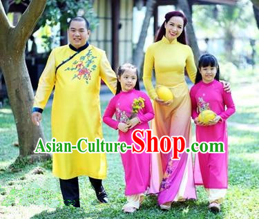 Top Grade Asian Vietnamese Traditional Dress, Vietnam National Family Ao Dai Dress, Vietnam Parent-child Outfit Cheongsam Clothing Complete Set