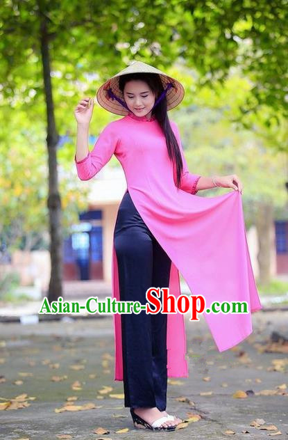 Top Grade Asian Vietnamese Traditional Dress, Vietnam National Young Lady Ao Dai Dress, Vietnam Princess Pink Cheongsam Dress for Women