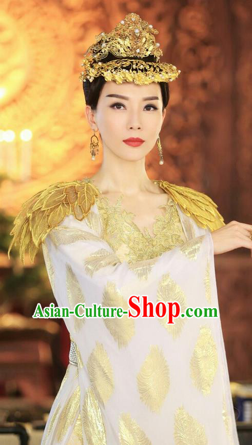 Chinese Ancient Tang Dynasty Imperial Empress Costume and Headwear Complete Set, Fighter of the Destiny Traditional Chinese Ancient Queen Clothing for Women