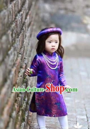 Traditional Top Grade Asian Vietnamese Costumes Dance Dress, Vietnam National Children Ao Dai Dress Cheongsam Clothing for Girls