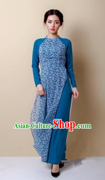 Traditional Top Grade Asian Vietnamese Costumes Dance Dress, Vietnam National Women Ao Dai Dress Blue Cheongsam Clothing