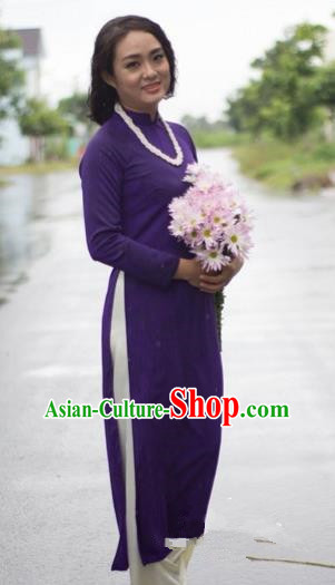 Traditional Top Grade Asian Vietnamese Costumes Dance Dress, Vietnam National Women Ao Dai Dress Purple Cheongsam Clothing