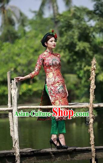 Traditional Top Grade Asian Vietnamese Costumes Dance Dress, Vietnam National Female Handmade Wedding Bride Ao Dai Dress Cheongsam Clothing for Women