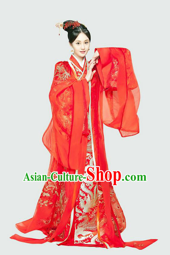 Traditional Chinese Ancient Tang Dynasty Bride Costumes and Handmade Headpiece Complete Set, China Ancient Peri Princess Wedding Dress Clothing for Women