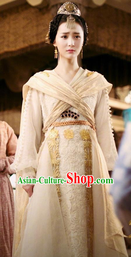 Traditional Chinese Ancient Tang Dynasty Princess Costumes and Handmade Headpiece Complete Set, China The Glory of Tang Dynasty Ancient Peri Princess Dress Clothing for Women