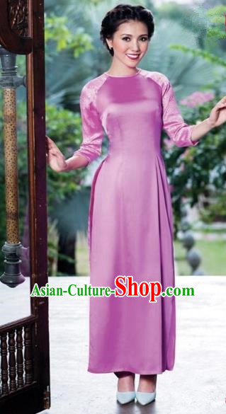 Traditional Top Grade Asian Vietnamese Costumes Classical Pink Full Dress, Vietnam National Ao Dai Dress Catwalks Bride Qipao for Women