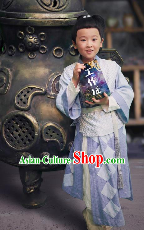 Chinese Ancient Tang Dynasty Livehand Costume and Headwear, Fighter of the Destiny Chinese Ancient Children Scholar Clothing for Kids