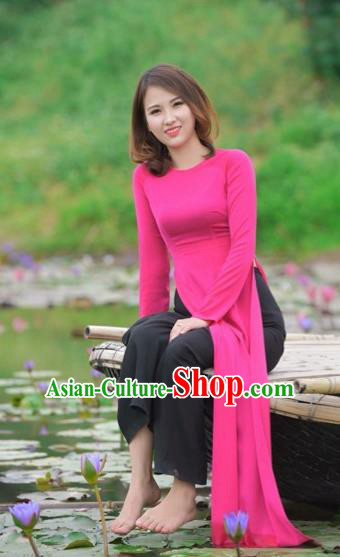 Traditional Top Grade Asian Vietnamese Costumes Classical Full Dress, Vietnam National Ao Dai Dress Catwalks Debutante Pink Qipao for Women