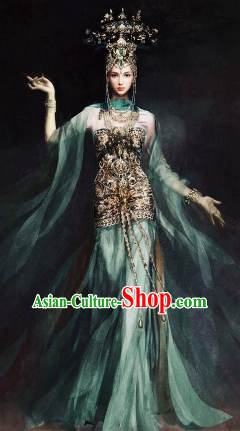 Traditional Chinese Ancient Shang Dynasty Su Daji Flying Dance Costume and Headwear, China Mythology Television Zhao Ge Ancient Palace Peri Clothing Complete Set for Women