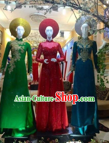 Traditional Top Grade Asian Vietnamese Costumes Classical Queen Cheongsam, Vietnam National Bride Ao Dai Dress for Women