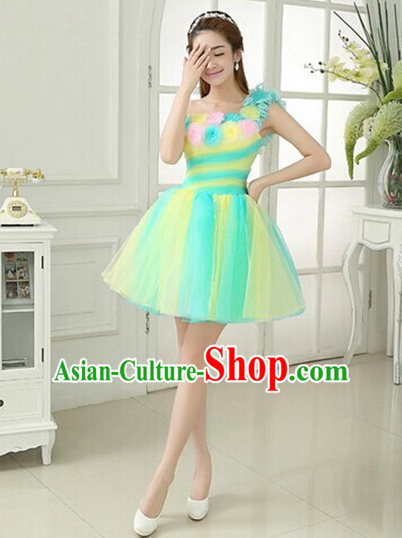 Top Grade Classic Stage Performance Chorus Singing Group Dance Costumes, Chorus Competition Costume, Compere Green Bubble Dress for Women