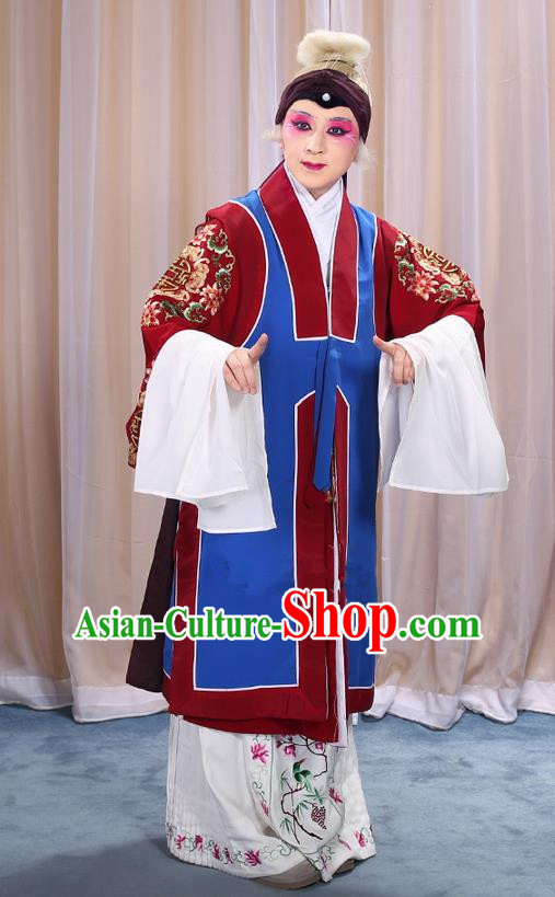 Traditional Chinese Beijing Opera Old Female Blue Vest and Robes Complete Set, China Peking Opera Pantaloon Costume Embroidered Clothing Opera Costumes