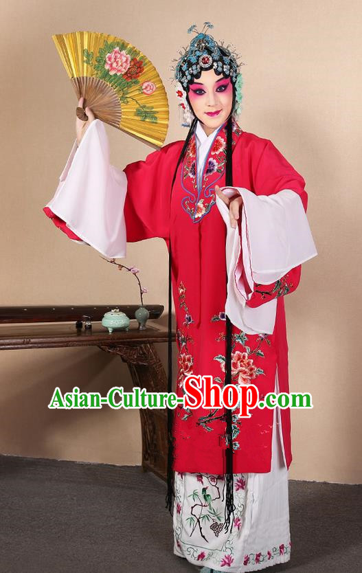 Traditional Chinese Beijing Opera Huangmei Opera Female Rosy Clothing and Headwear Complete Set, China Peking Opera Diva Role Hua Tan Costume Embroidered Opera Costumes