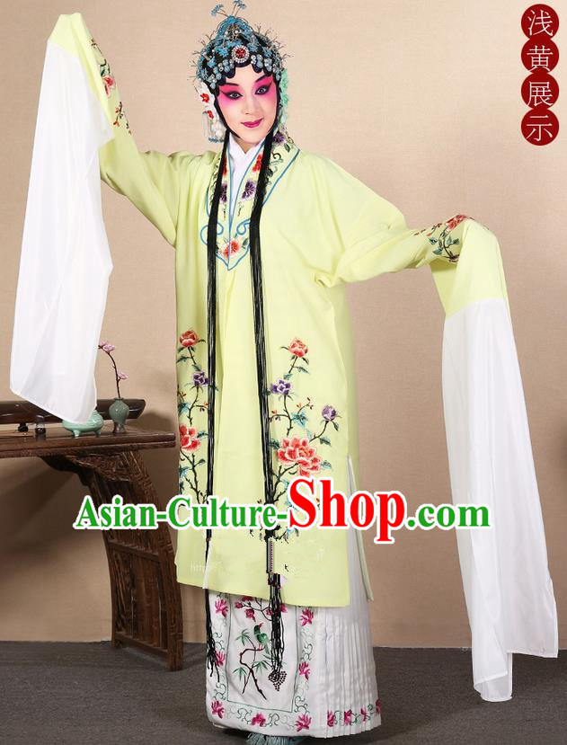Traditional Chinese Beijing Opera Huangmei Opera Female Yellow Clothing and Headwear Complete Set, China Peking Opera Diva Role Hua Tan Costume Embroidered Opera Costumes