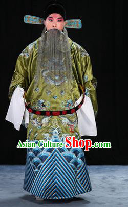 Traditional Chinese Beijing Opera Male Shadow Green Clothing and Belts Complete Set, China Peking Opera His Royal Highness Costume Embroidered Robe Opera Costumes