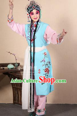 Traditional Chinese Beijing Opera Shaoxing Opera Young Female Light Blue Vest Clothing Complete Set, China Peking Opera Diva Role Hua Tan Costume Embroidered Opera Costumes