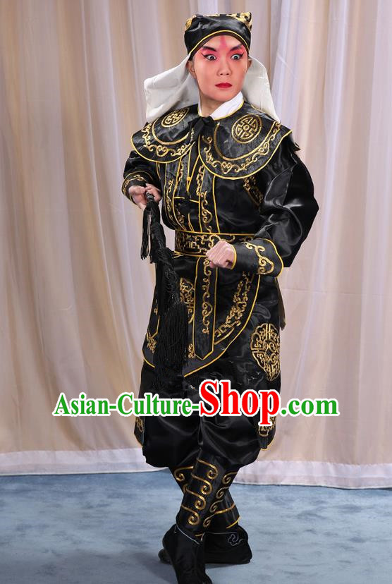 Traditional Chinese Beijing Opera Takefu Black Clothing and Shoes Complete Set, China Peking Opera Martial Role Costume Embroidered Opera Costumes