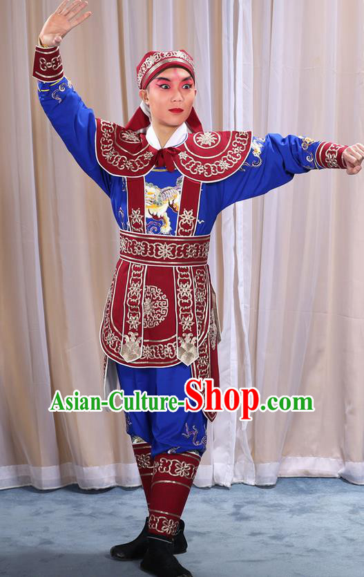 Traditional Chinese Beijing Opera Takefu Red Clothing Complete Set, China Peking Opera Martial Role Costume Embroidered Opera Costumes