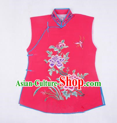 Traditional Chinese Beijing Opera Servant Girl Rosy Vests, China Peking Opera Young Lady Costume Embroidered Opera Waistcoat Costumes