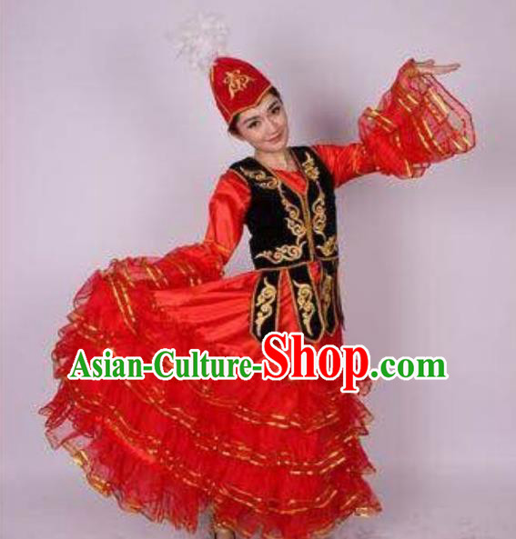 Traditional Chinese Kazak Nationality Dancing Costume, Folk Dance Ethnic Clothing, Chinese Hazak Minority Nationality Dance Dress for Women