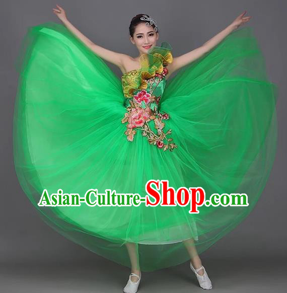 Top Grade Compere Professional Performance Costume, Chorus Formal Dress Modern Dance Green Bubble Dress for Women