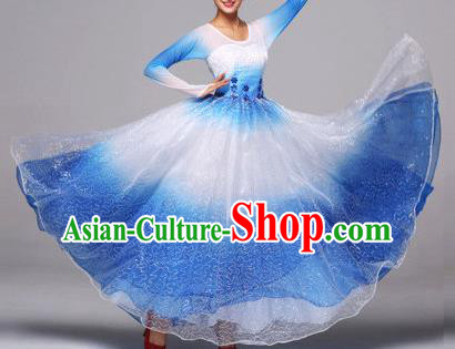 Top Grade Compere Professional Compere Costume, Chorus Dress Modern Opening Dance Big Swing Blue Dress for Women