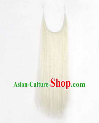 Chinese Ancient Opera Old Men White Long Wig Beard Whiskers, Traditional Chinese Beijing Opera Props Laosheng-role Mustache