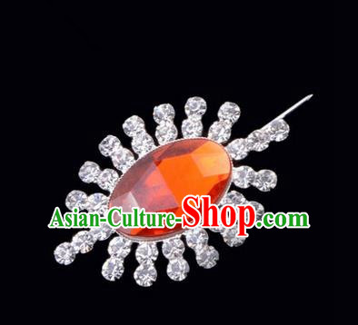 Chinese Ancient Peking Opera Jewelery Accessories, Traditional Chinese Beijing Opera Props Round Brooch Ornaments Hua Tan Red Rhinestone Breastpin