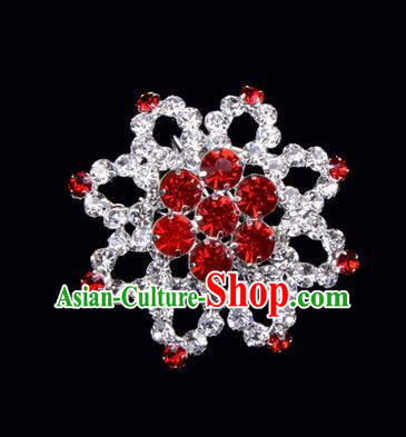 Chinese Ancient Peking Opera Jewelery Accessories, Traditional Chinese Beijing Opera Props Octagon Brooch Ornaments Hua Tan Red Rhinestone Breastpin